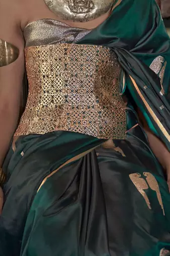 Green woven design zari satin banarasi saree