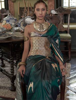 Green woven design zari satin banarasi saree 3