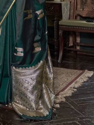Green woven design zari satin banarasi saree 4