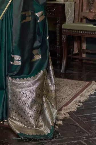 Green woven design zari satin banarasi saree
