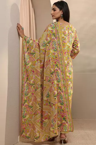 women ethnic motifs printed regular thread work kurta with trousers & with dupatta