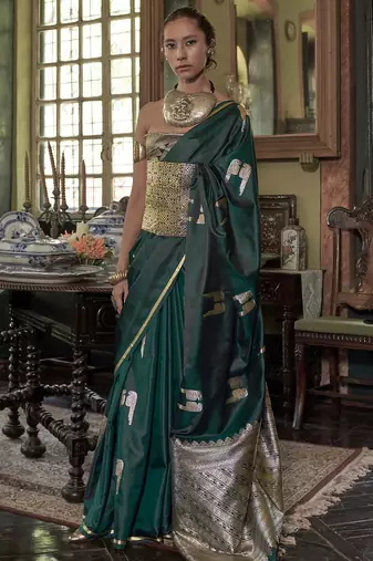 Green woven design zari satin banarasi saree