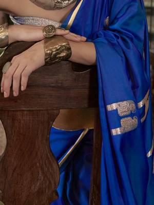 Blue ethnic motifs woven design zari satin banarasi saree 5