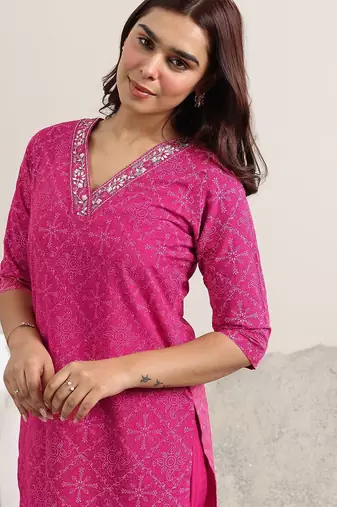 ethnic motifs printed v-neck thread work straight kurta with trousers & dupatta