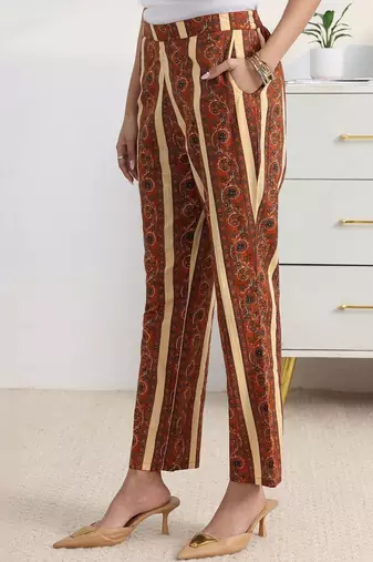 libas rust ajrakh print a-line suit set with dupatta