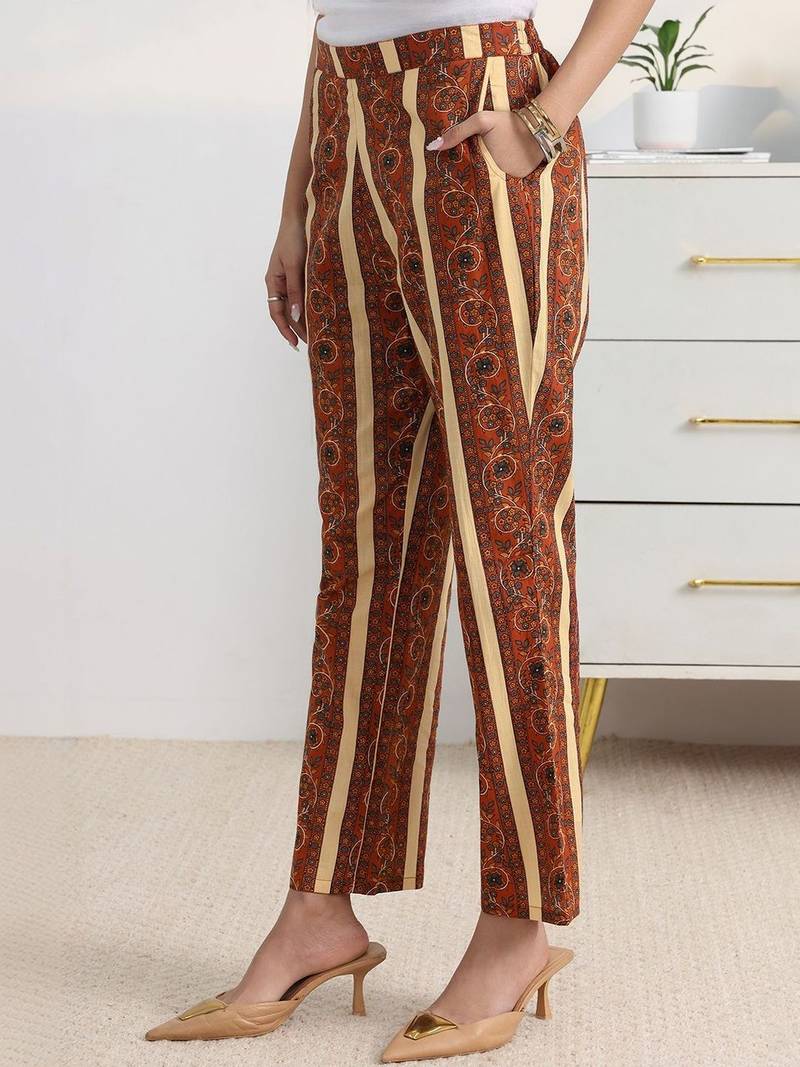 libas rust ajrakh print a-line suit set with dupatta