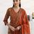 libas rust ajrakh print a-line suit set with dupatta