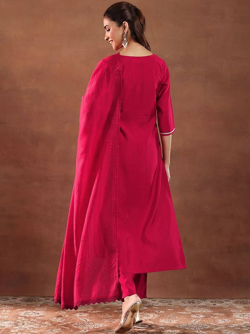 women ethnic motifs self design kurta with trousers & dupatta