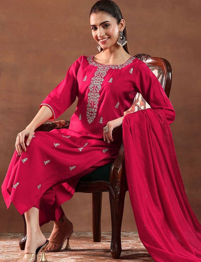 women ethnic motifs self design kurta with trousers & dupatta