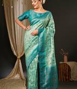 Blue blue & green ethnic motifs woven design zari kanjeevaram saree