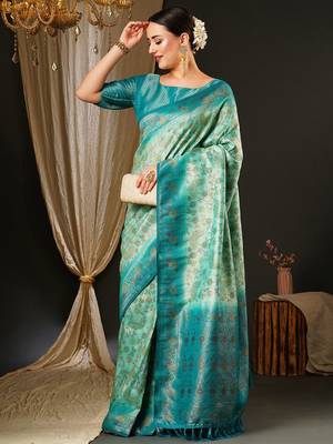 Blue blue & green ethnic motifs woven design zari kanjeevaram saree 2