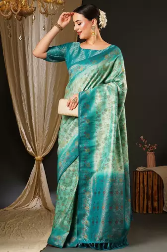 Blue blue & green ethnic motifs woven design zari kanjeevaram saree