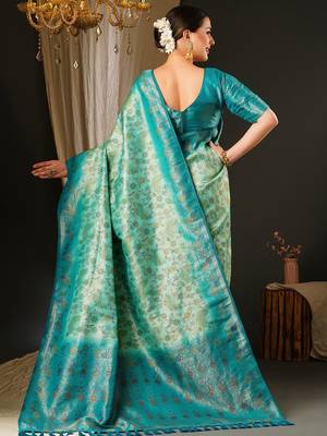 Blue blue & green ethnic motifs woven design zari kanjeevaram saree 3