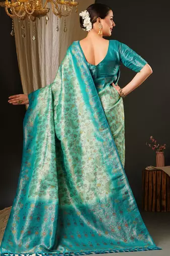 Blue blue & green ethnic motifs woven design zari kanjeevaram saree