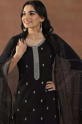 women floral embroidered regular kurta with trousers & with dupatta