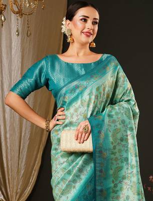 Blue blue & green ethnic motifs woven design zari kanjeevaram saree 4