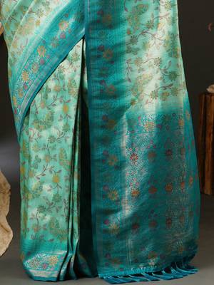 Blue blue & green ethnic motifs woven design zari kanjeevaram saree 5