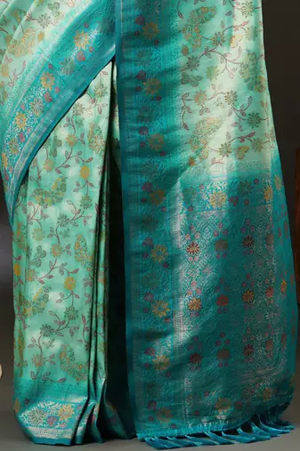 Blue blue & green ethnic motifs woven design zari kanjeevaram saree