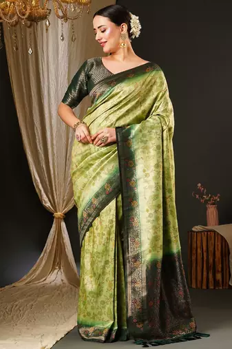 Green ethnic motifs woven design zari kanjeevaram saree
