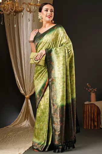 Green ethnic motifs woven design zari kanjeevaram saree