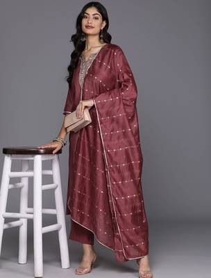 floral yoke design regular sequinned straight kurta with trousers & dupatta 1