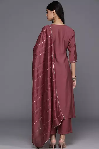 floral yoke design regular sequinned straight kurta with trousers & dupatta