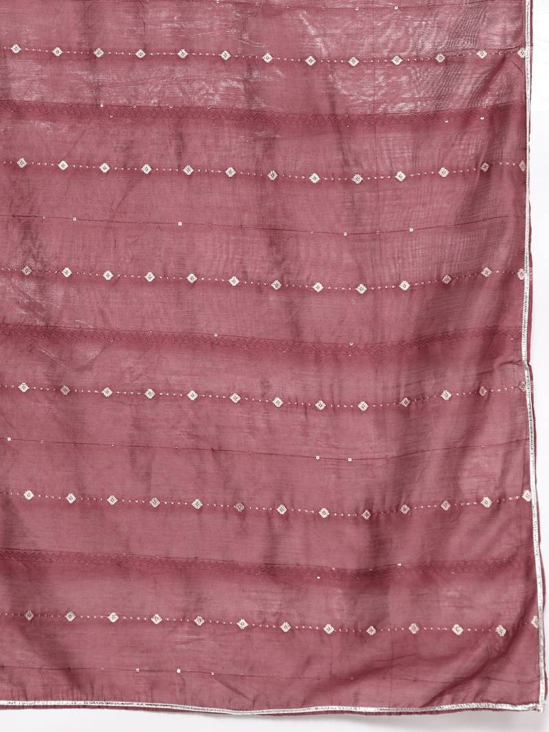 floral yoke design regular sequinned straight kurta with trousers & dupatta