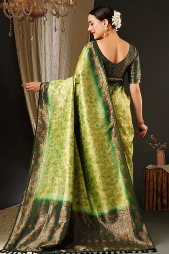 Green ethnic motifs woven design zari kanjeevaram saree
