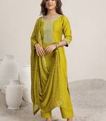 women floral yoke design kurta with trousers & dupatta