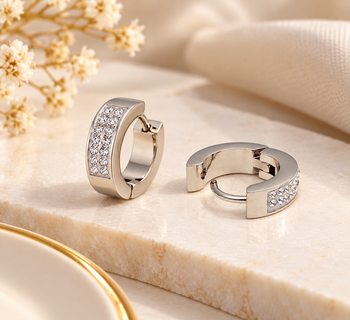 Anti-tarnish, pave crystal setting, chunky hoop design, women's jewellery, secure snap closure 2
