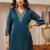 libas blue yoke design tissue straight suit set