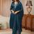 libas blue yoke design tissue straight suit set