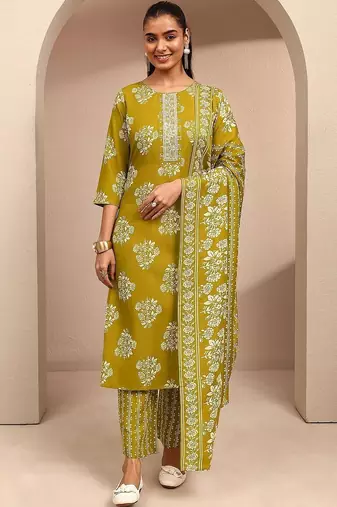 women floral printed regular thread work kurta with trousers & with dupatta