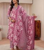 libas pink floral printed straight suit set