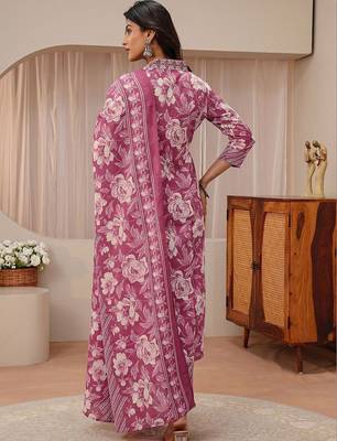 libas pink floral printed straight suit set 4