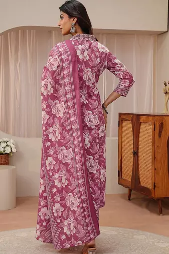 libas pink floral printed straight suit set