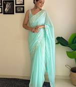 Blue floral sequinned  georgette saree