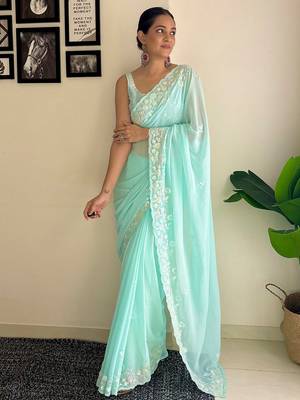 Blue floral sequinned  georgette saree 2