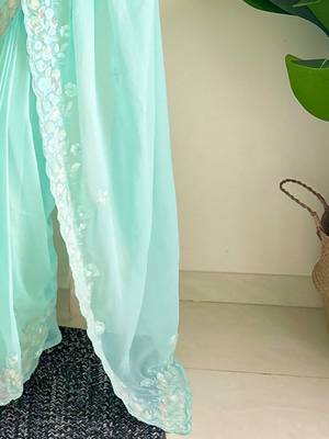 Blue floral sequinned  georgette saree 4
