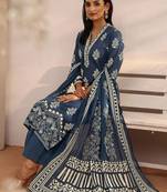 women ethnic motifs printed regular thread work kurta with palazzos & with dupatta