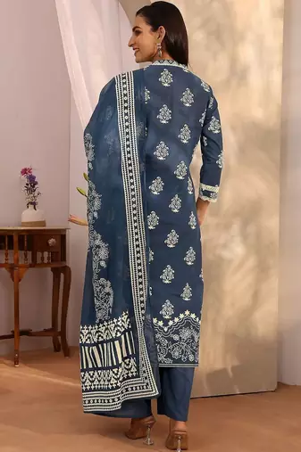 women ethnic motifs printed regular thread work kurta with palazzos & with dupatta