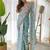 Blue floral printed sequinned saree