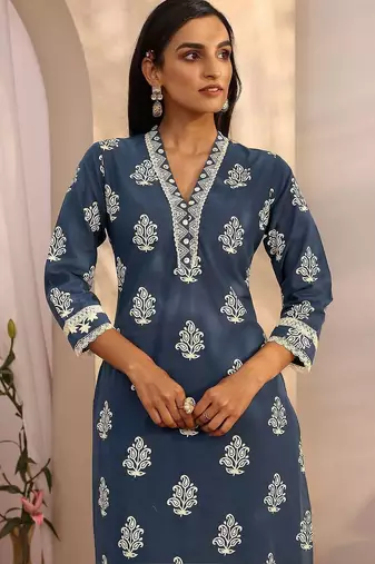 women ethnic motifs printed regular thread work kurta with palazzos & with dupatta