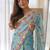 Blue floral printed sequinned saree