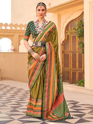 Olive woven design jaali silk blend saree 1