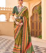 Olive woven design jaali silk blend saree