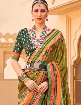 Olive woven design jaali silk blend saree 2