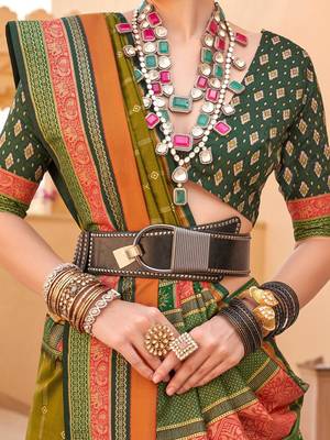 Olive woven design jaali silk blend saree 3
