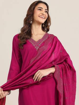 ethnic motifs yoke design straight sequinned kurta with trousers & dupatta 2