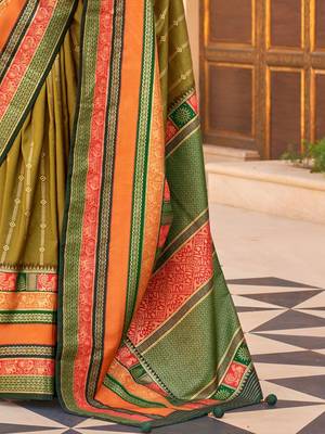 Olive woven design jaali silk blend saree 4